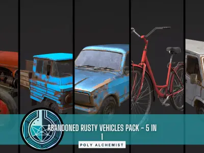 Abandoned Rusty Vehicles Pack 5 In 1 Low-poly 3D model