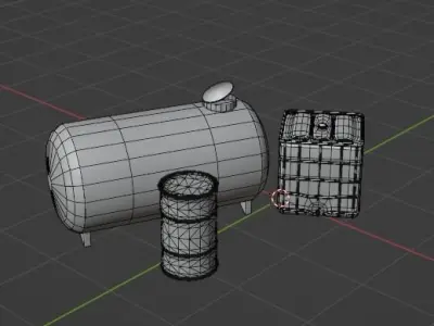 Low poly containers collection three rusty barrels and can Low-poly 3D model
