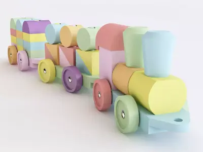 Wooden toy train color 03 3D model