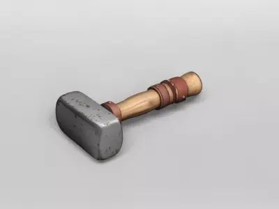 Rustic Blacksmith Hammer with Wooden Handle 3D model