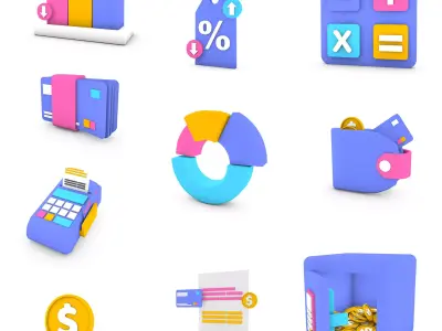 Financial icon Set 3D model