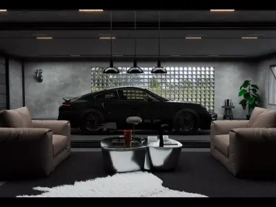 Luxury Car Garage Home Blender Project File Textured  3D model