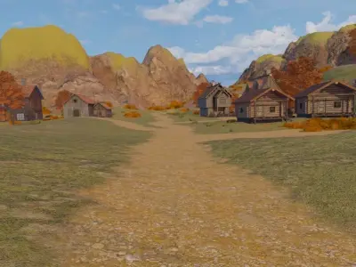 Coastal Village At Sunset 3D model