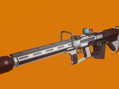 Low-poly Futuristic Triple Barrel Sniper Rifle Low-poly 3D model