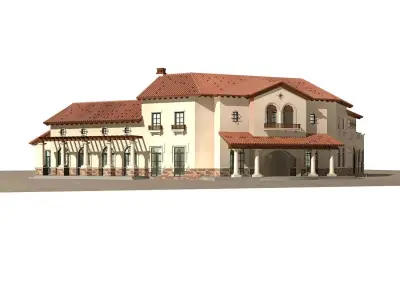 Villa house on brick paver driveway 3D model