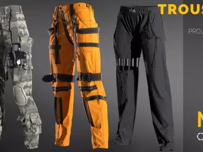 Pack trousers - pants Marvelous designer project and OBJ 3D model