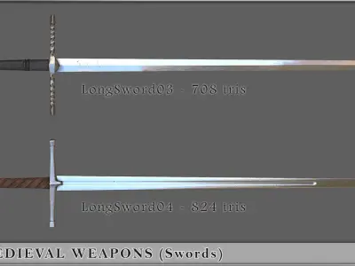 HQ Medieval weapons for games - Swords and daggers Low-poly 3D model