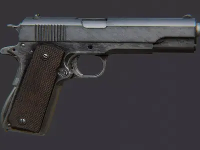 Semi Auto Pistol With Wood Grip Low-poly 3D model