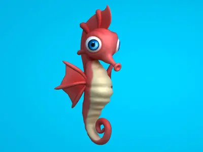 Beautiful cartoon seahorse 3D model