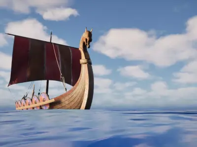 Game-Ready Viking Longship Historic Wooden Drakkar Ship Low-poly 3D model