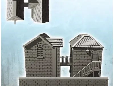 Brick industrial buildings with walkway and low wall 23 - Modern 3D print model
