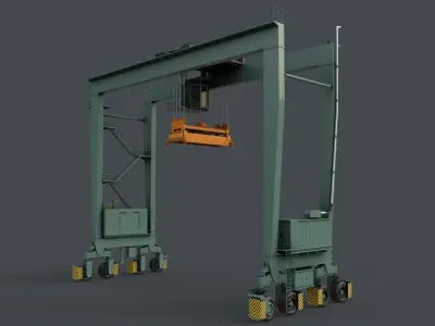 PBR Rubber Tyred Gantry Crane RTG V1 - Green Light Low-poly 3D model