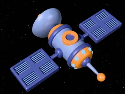 Stylized cartoon satellite Low-poly 3D model