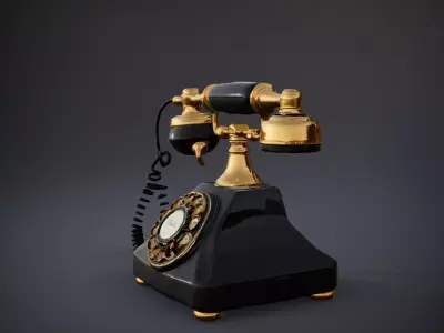 Vintage Black Gold Telephone model pack Low-poly 3D model