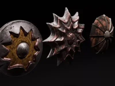 3 Stylized Fantasy Shields Set Low Poly Game ready Low-poly 3D model
