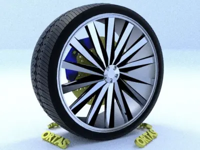 ORTAS CAR RIM 27 GAME READY RIM TIRE AND DISC 3D model