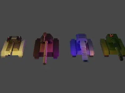 Low poly Tank for mass distraction for game turret can animate  Free low-poly 3D model