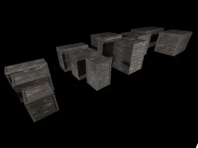 Wooden box set Low-poly 3D model