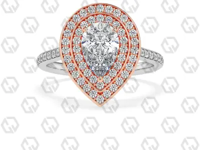 Ring 207 Pear Shape Cathedral Double Halo pave set with Gems 3D print model