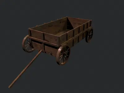 Wooden Cart Low-poly 3D model 12