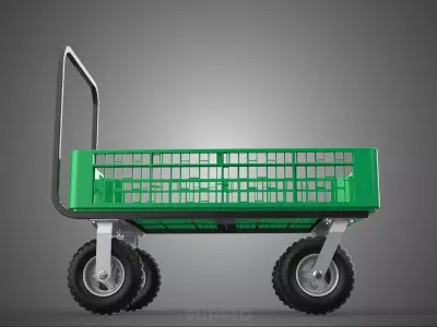 GREEN STEEL PUSH CRATE WAGON PLASTIC MESH DECK BED CART TROLLEY 3D model