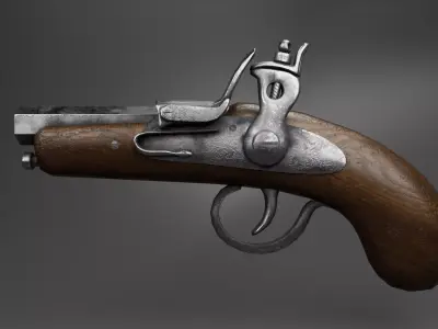 Old Flintlock Gun Low-poly 3D model
