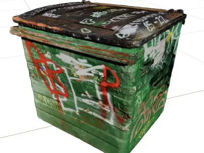 Green Graffiti Bin - 8K UHD 3D Scan Model  Low-poly 3D model