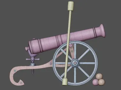 Vintage old cannon gun on rust carriage 3D model