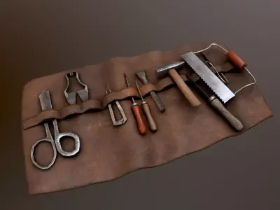  Set of medieval tools Old for gamedev Low-poly 3D model