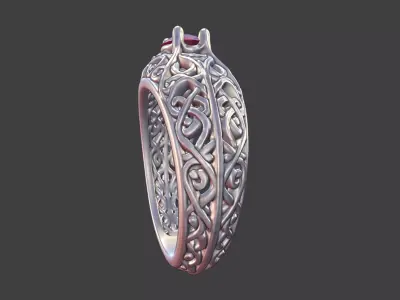 Geometric Filigree Silver Ring with Oval Faceted Gem 3D print model