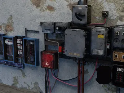 Utility Electric Wall Fuse Boxes Props Low-poly 3D model