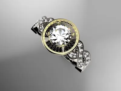 Diamond Halo Engagement Ring Vintage Style Ring 3D print model