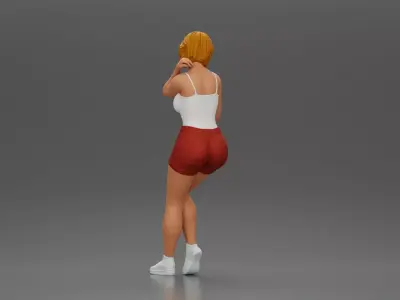 Girl casually checking her phone while striking a relaxed pose 3D print model