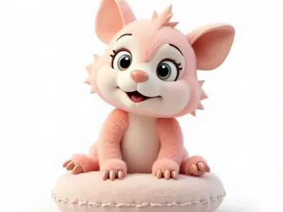 Chibi Pink Cute Monster 3D Model Adorable Plush  Low-poly 3D model