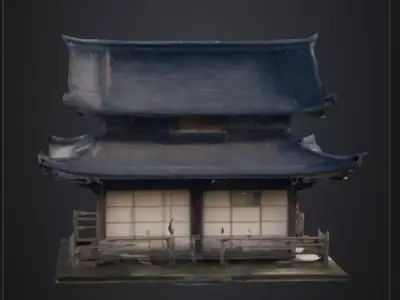 Old japanese style building low poly  3D model