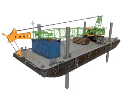  Pontoon  with jack-up and crane  3D model