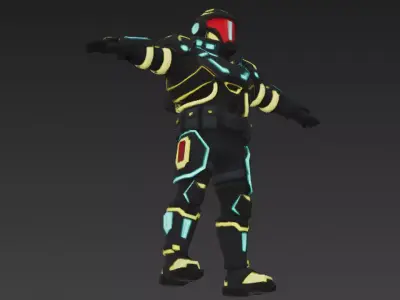Cartoon Cyberpunk Rigged Mercenary 3D Model Low-poly 3D model buy