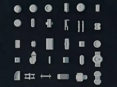 30 Greebles Low-poly 3D model