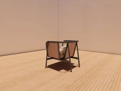 Industrial Lounge Armchair in Metal and Wood and Fabric  Low-poly 3D model
