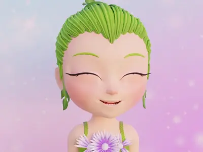 Cartoon Nature Girl Low-poly 3D model