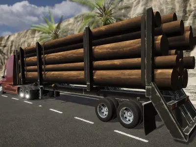 Semi Truck Trailer 04 - Logging trailer Low-poly 3D model