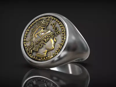 Antique Design Athena Coin Greek Goddess Ring 3D print model