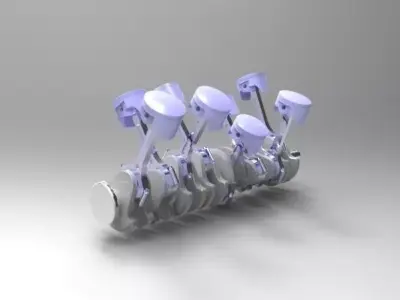 8 Cylinder crank shaft with piston 3D model