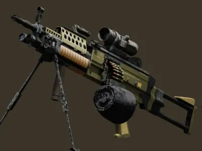 Tactical Light Machine Gun LMG Low-poly 3D model