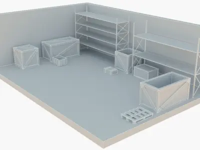 Industrial Shelving and Wood Box Low-poly 3D model