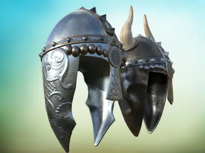 Stylized metal helmet of a knight PBR game ready Low-poly 3D model