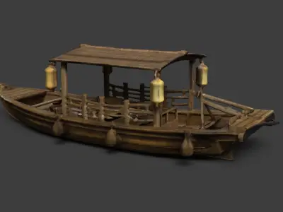 Chinese wooden boat  figure  Low-poly 3D model get