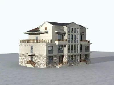 Villa modern house with balconies 3D model
