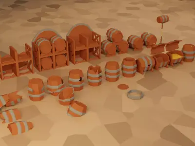 BarreLs Asset pack in Low-poly stylistic Low-poly 3D model