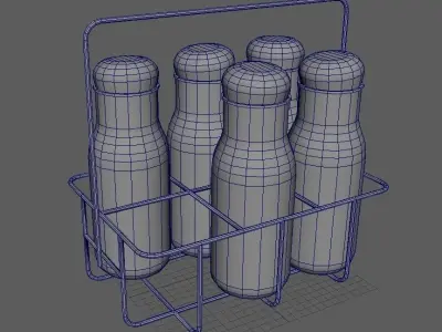 Vintage Dairy Delights Milk Bottles in a Metal Basket Low-poly 3D model